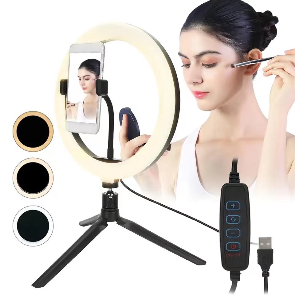 Protable Selfie Ring Light for Youtube Live Streaming Studio Video LED Dimmable Photography Lighting with USB Cable Live Beauty Live Broadcast Beauty Lens  With Tripod Stand Photography Studio