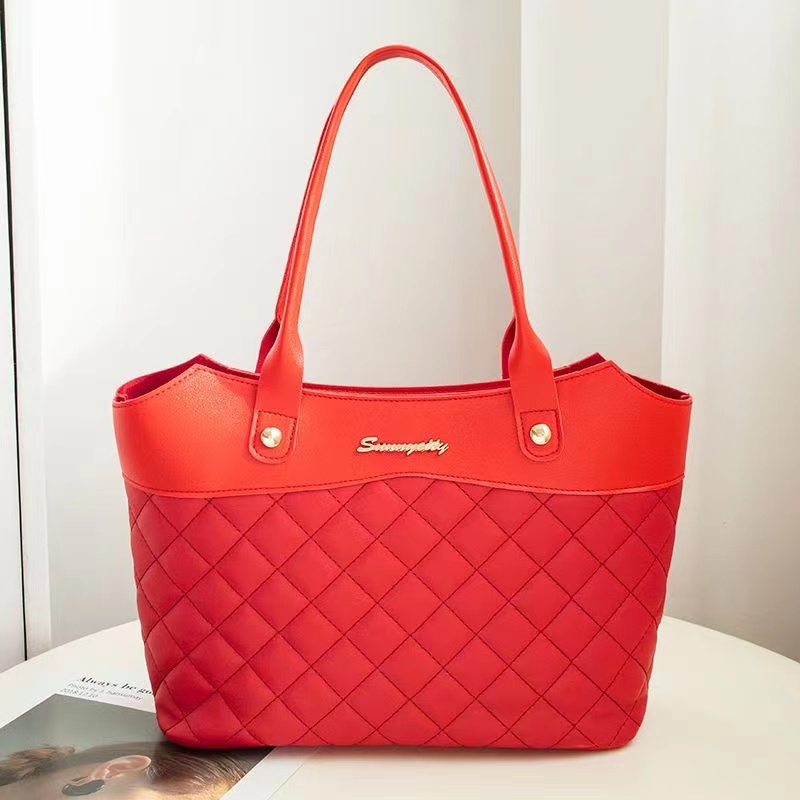 Fashion PU Leather Tote Bag Jacquard Letter Label Simple Style Elegant Wild Street Female Women Large Handbag Casual Tote Luxury Designer Work Handbag Messenger Clutch Purse Shopper Bags