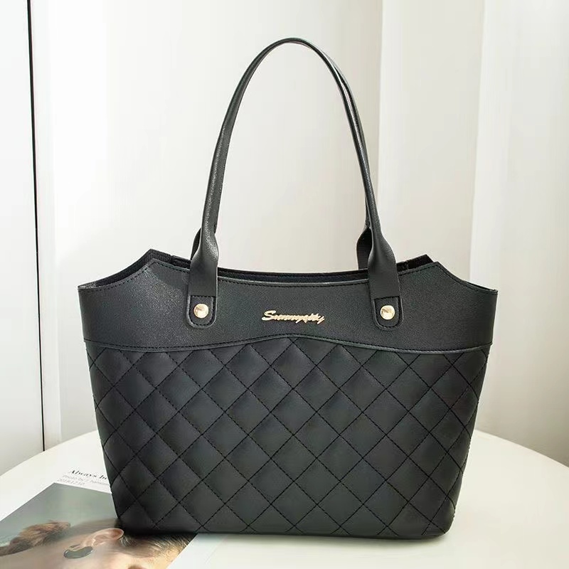 Fashion PU Leather Tote Bag Jacquard Letter Label Simple Style Elegant Wild Street Female Women Large Handbag Casual Tote Luxury Designer Work Handbag Messenger Clutch Purse Shopper Bags