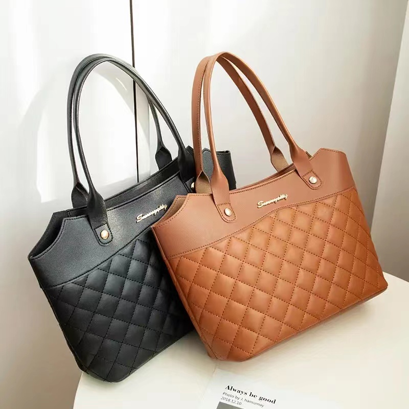 Fashion PU Leather Tote Bag Jacquard Letter Label Simple Style Elegant Wild Street Female Women Large Handbag Casual Tote Luxury Designer Work Handbag Messenger Clutch Purse Shopper Bags