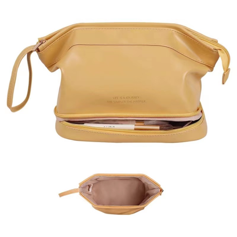2023 Women Large-capacity Double Layer Travel Cosmetic Bag PU Leather  Portable Makeup Wash Bag Handbags Storage Toiletries Organzier