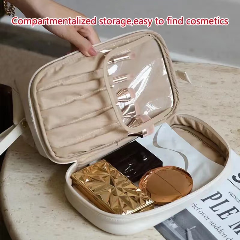 2023 Women Large-capacity Double Layer Travel Cosmetic Bag PU Leather  Portable Makeup Wash Bag Handbags Storage Toiletries Organzier