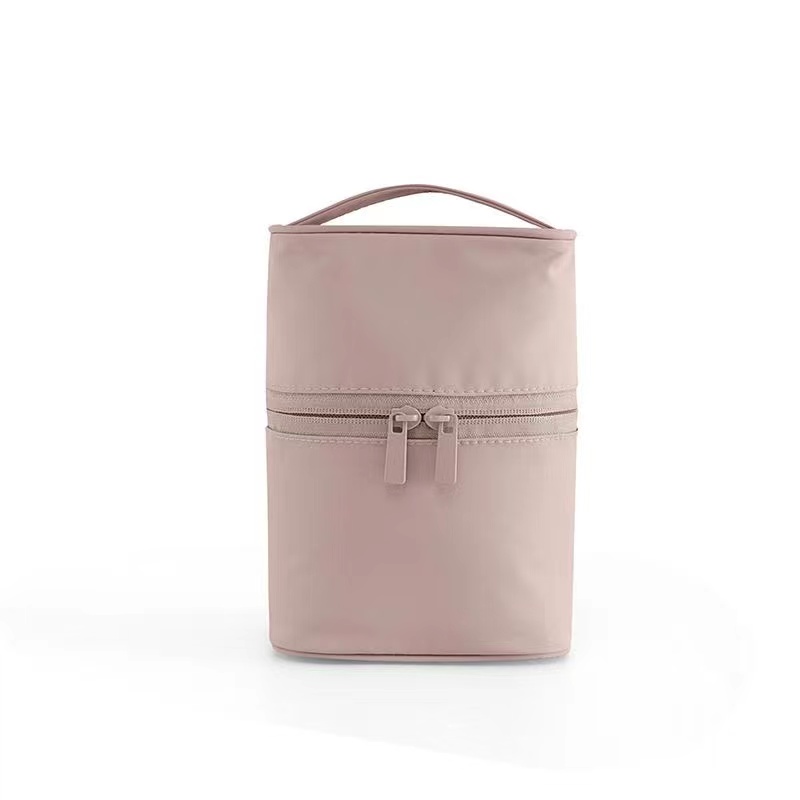 Travel Women Makeup Zipper Bag Solid Cosmetic Bag Cylinder Makeup Brush Organizer Toiletries Makeup Kit Pouch Package  Barrel Shaped  Trip Make Up Box Handbags