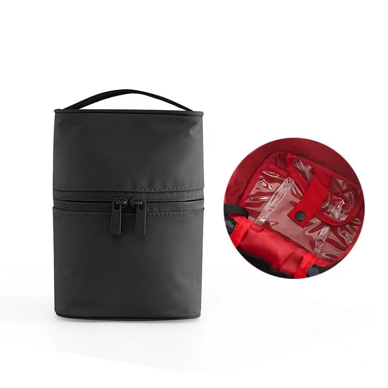 Travel Women Makeup Zipper Bag Solid Cosmetic Bag Cylinder Makeup Brush Organizer Toiletries Makeup Kit Pouch Package  Barrel Shaped  Trip Make Up Box Handbags