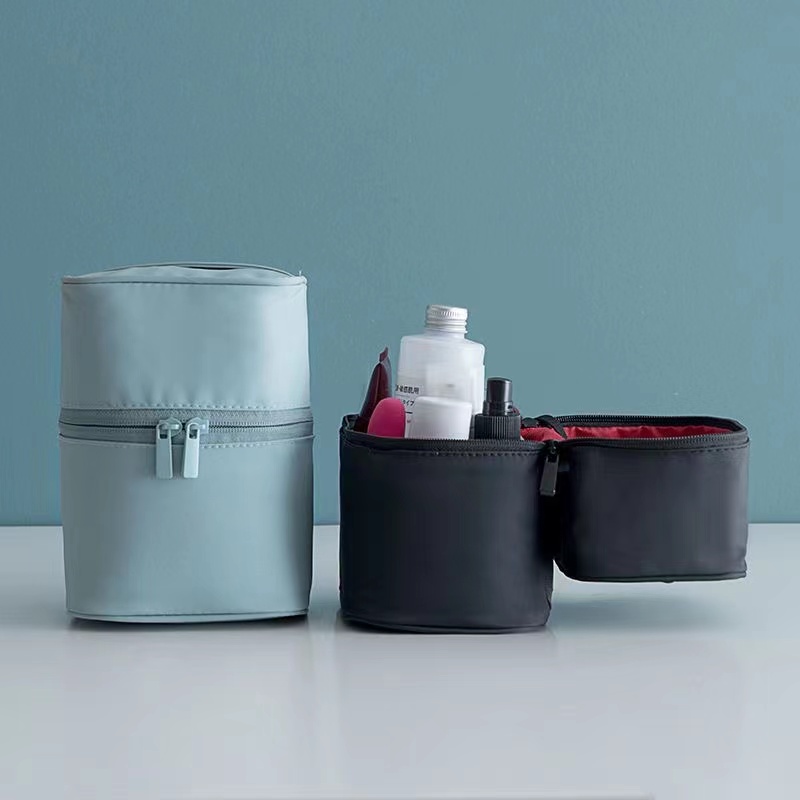 Travel Women Makeup Zipper Bag Solid Cosmetic Bag Cylinder Makeup Brush Organizer Toiletries Makeup Kit Pouch Package  Barrel Shaped  Trip Make Up Box Handbags