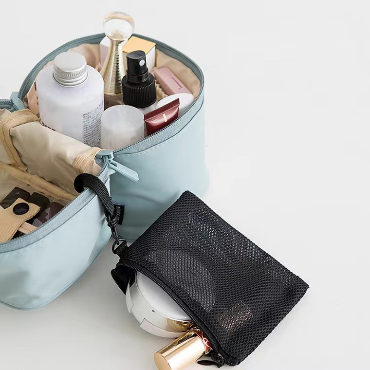 Travel Women Makeup Zipper Bag Solid Cosmetic Bag Cylinder Makeup Brush Organizer Toiletries Makeup Kit Pouch Package  Barrel Shaped  Trip Make Up Box Handbags