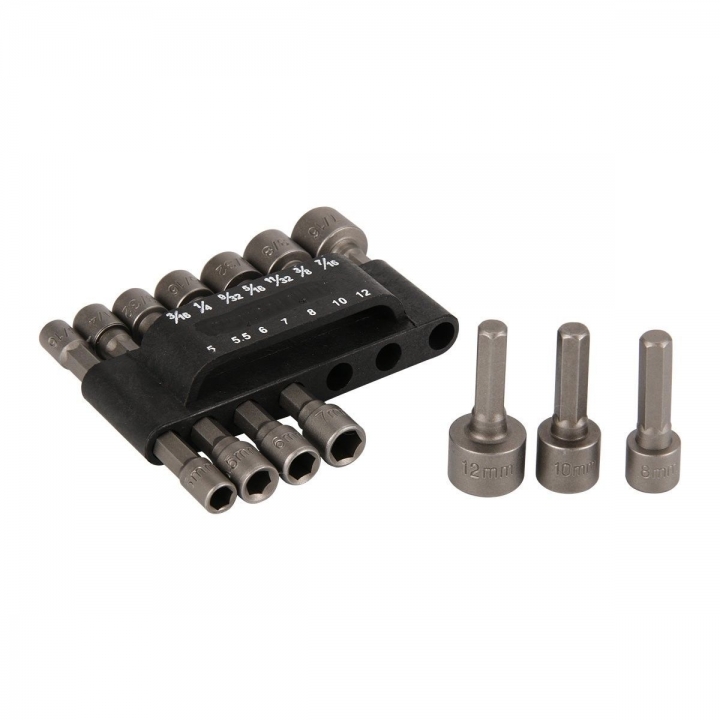 14pcs Power Nut Driver Drill Bit Set Metric Socket Wrench Screw 1/4"