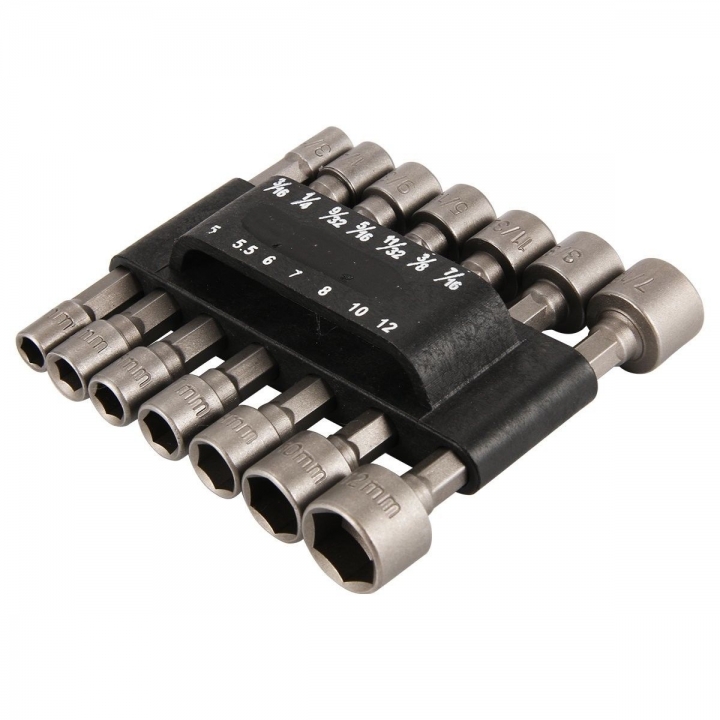 14pcs Power Nut Driver Drill Bit Set Metric Socket Wrench Screw 1/4"