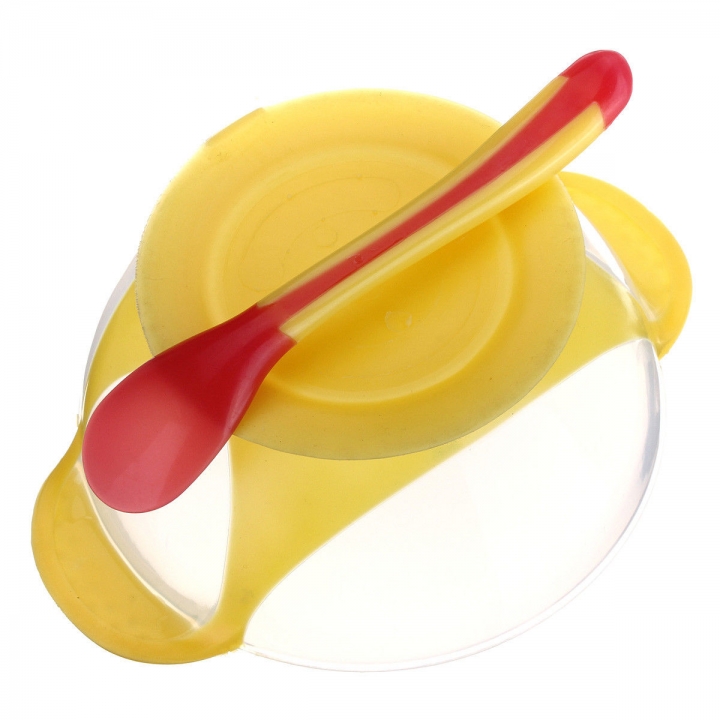 Shevi Baby Feeding Bowl Sucker Tableware With Temperature Sensing Spoon Children Plate