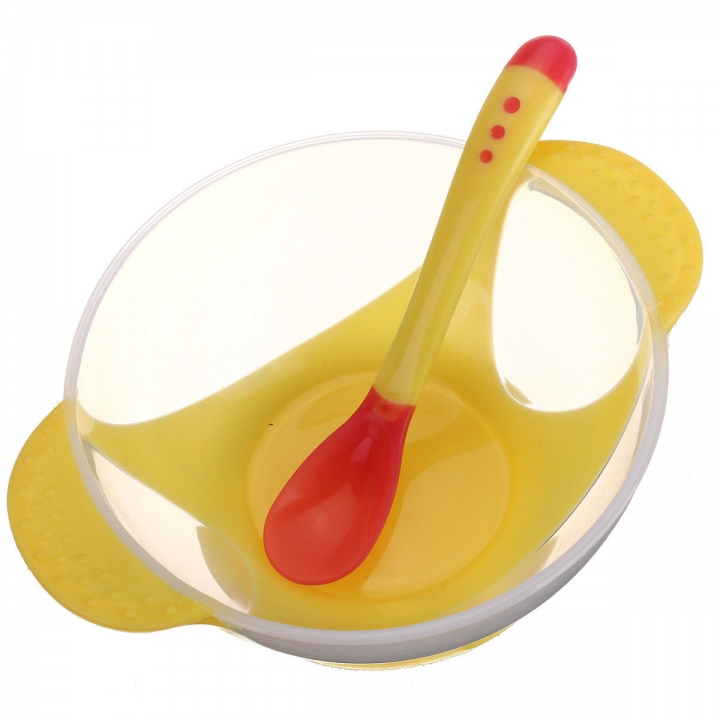 Shevi Baby Feeding Bowl Sucker Tableware With Temperature Sensing Spoon Children Plate