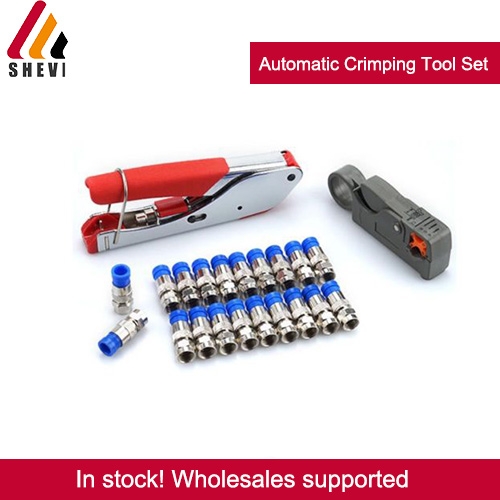 Shevi Professional Automatic Pliers Crimping Tool Set Wire Stripping Stripper + Clamp + Blue F plug