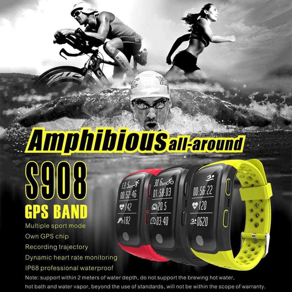 Fitness Tracker S908 GPS Running Watch Heart Rate Sleep Monitor Reminder IP68 Waterproof Wristband