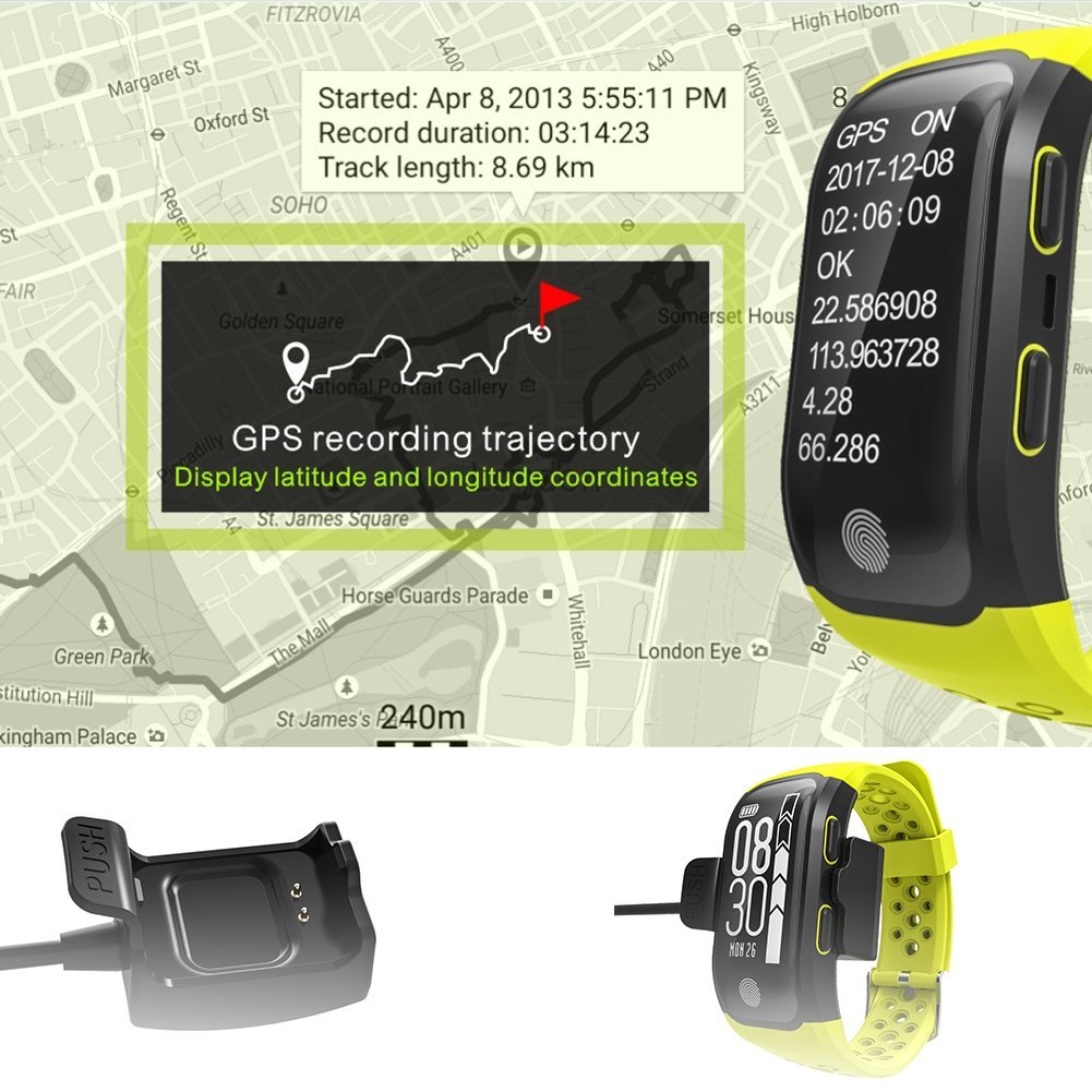 Fitness Tracker S908 GPS Running Watch Heart Rate Sleep Monitor Reminder IP68 Waterproof Wristband