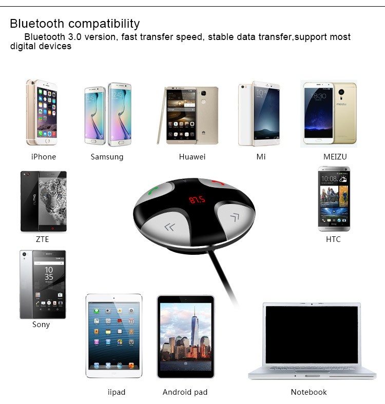 Universal FM Transmitter Bluetooth Car Kit MP3 Player Wireless Modulator LED Display USB Charger