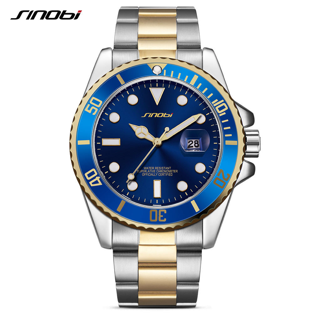 Casual Men Watch 2017 Waterproof Date Stainless Steel Band Luxury Mans Sports Quartz Watches Golden
