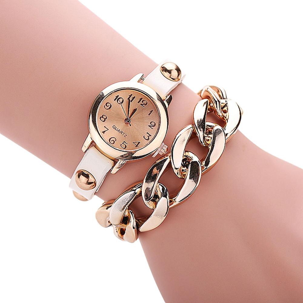 2017 Hot Sell Korean Style Retro Bracelet Watches Cool Women's Golden Leather Chain Quartz Watch