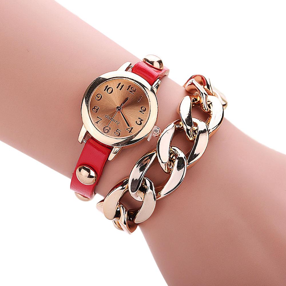 2017 Hot Sell Korean Style Retro Bracelet Watches Cool Women's Golden Leather Chain Quartz Watch