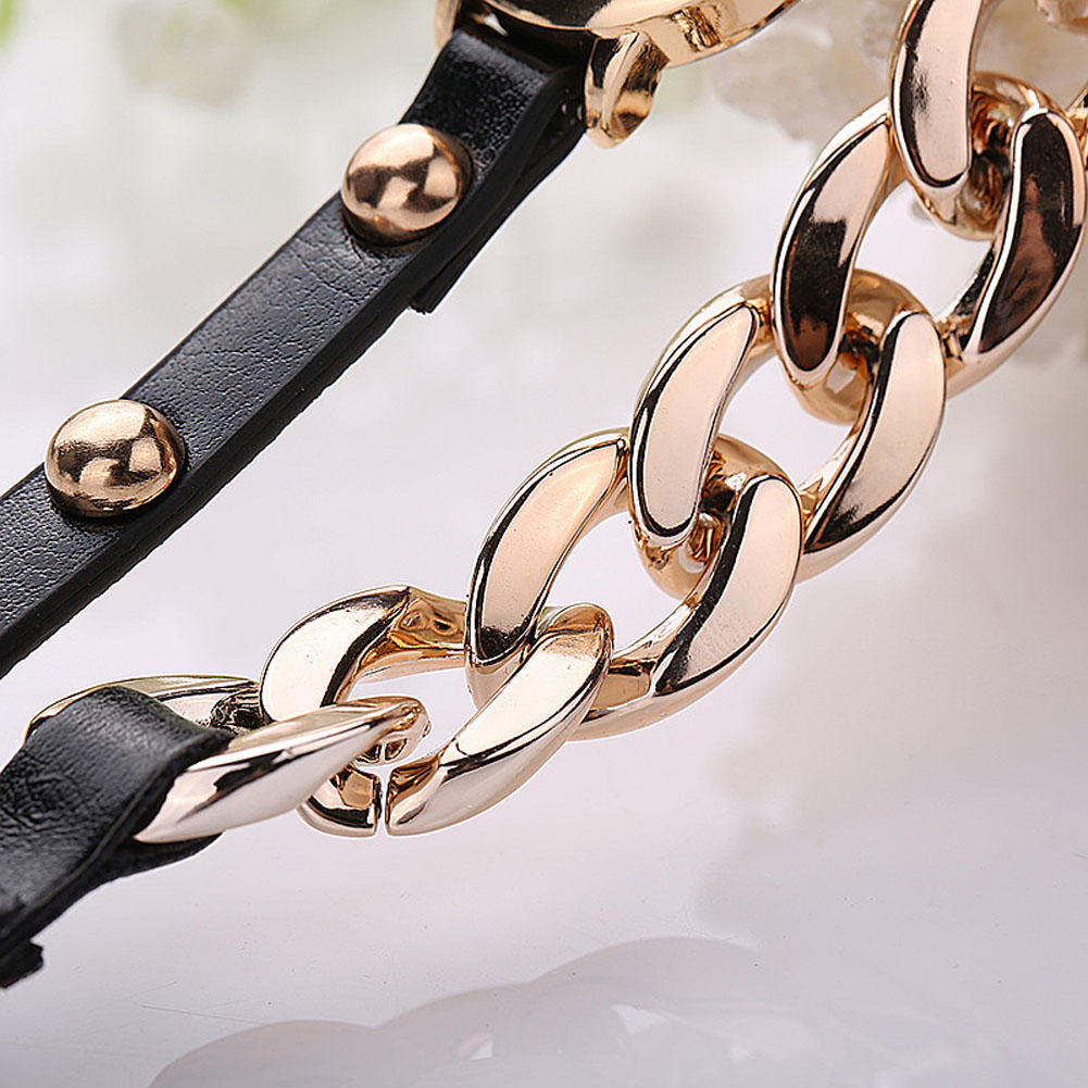 2017 Hot Sell Korean Style Retro Bracelet Watches Cool Women's Golden Leather Chain Quartz Watch