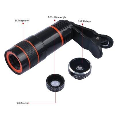 4 in 1 Camera Lens 8x Lens Fisheye+Wide Angle Macro Lens Camera shot for iPhone Samsung Galaxy