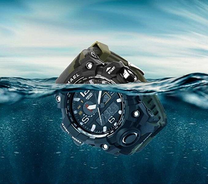 Men's 50M Waterproof Dual Dial Analog Digital Quartz Sport Military Watch Multifunction Two Timezone