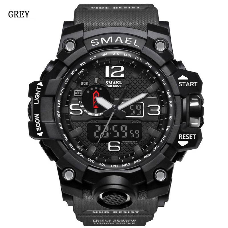 Men's 50M Waterproof Dual Dial Analog Digital Quartz Sport Military Watch Multifunction Two Timezone