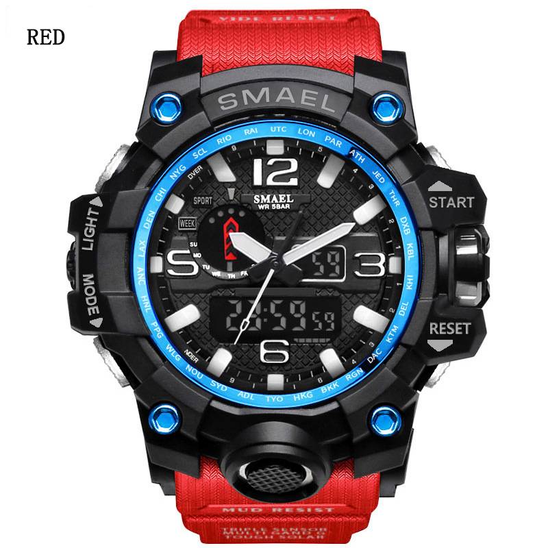 Men's 50M Waterproof Dual Dial Analog Digital Quartz Sport Military Watch Multifunction Two Timezone