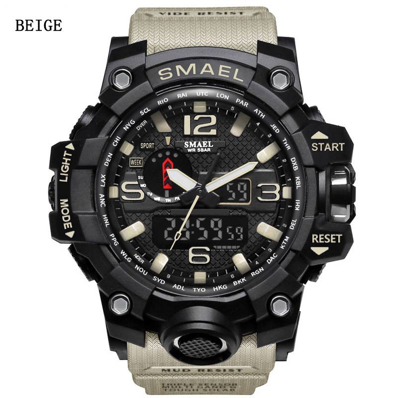 Men's 50M Waterproof Dual Dial Analog Digital Quartz Sport Military Watch Multifunction Two Timezone