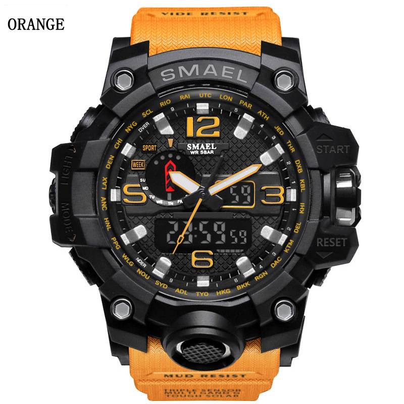 Men's 50M Waterproof Dual Dial Analog Digital Quartz Sport Military Watch Multifunction Two Timezone