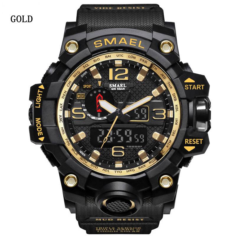 Men's 50M Waterproof Dual Dial Analog Digital Quartz Sport Military Watch Multifunction Two Timezone
