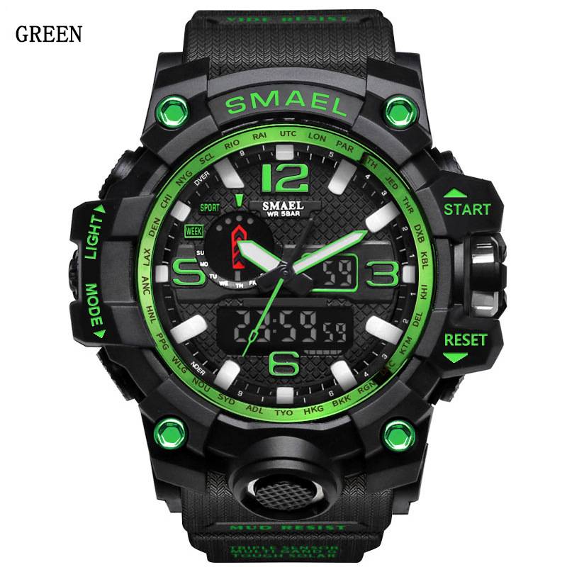 Men's 50M Waterproof Dual Dial Analog Digital Quartz Sport Military Watch Multifunction Two Timezone