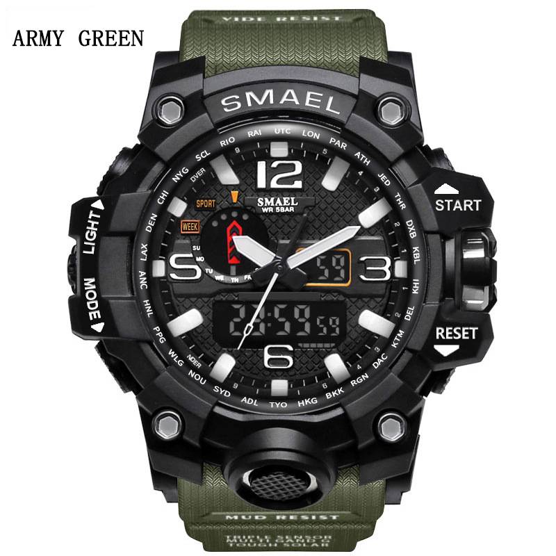 Men's 50M Waterproof Dual Dial Analog Digital Quartz Sport Military Watch Multifunction Two Timezone