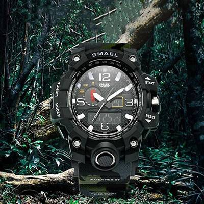 Men's 50M Waterproof Dual Dial Analog Digital Quartz Sport Military Watch Multifunction Two Timezone