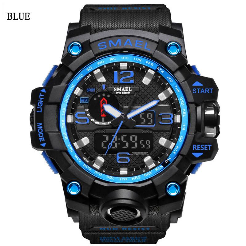 Men's 50M Waterproof Dual Dial Analog Digital Quartz Sport Military Watch Multifunction Two Timezone