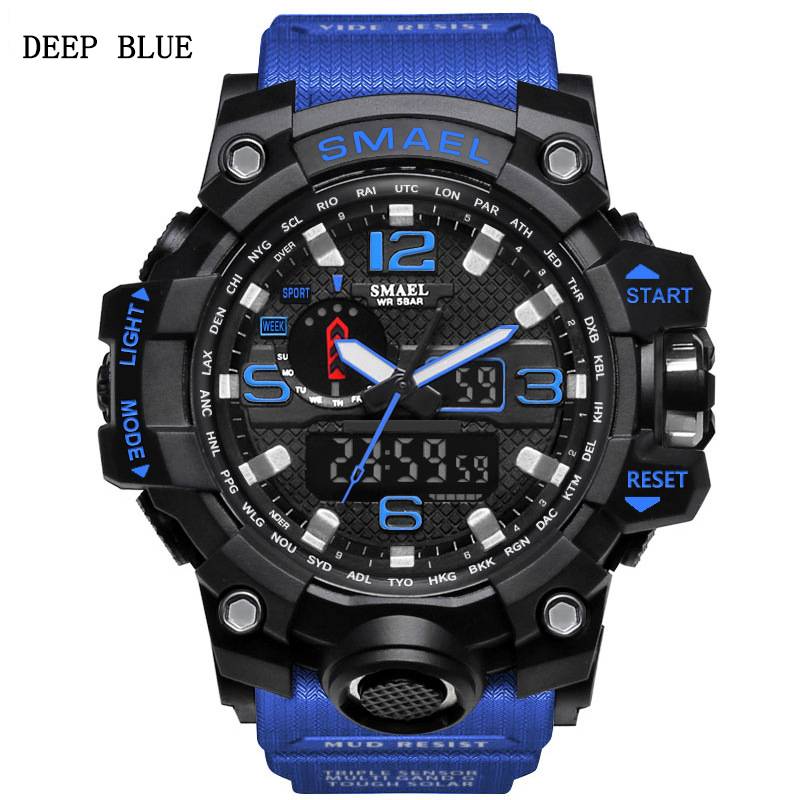 Men's 50M Waterproof Dual Dial Analog Digital Quartz Sport Military Watch Multifunction Two Timezone