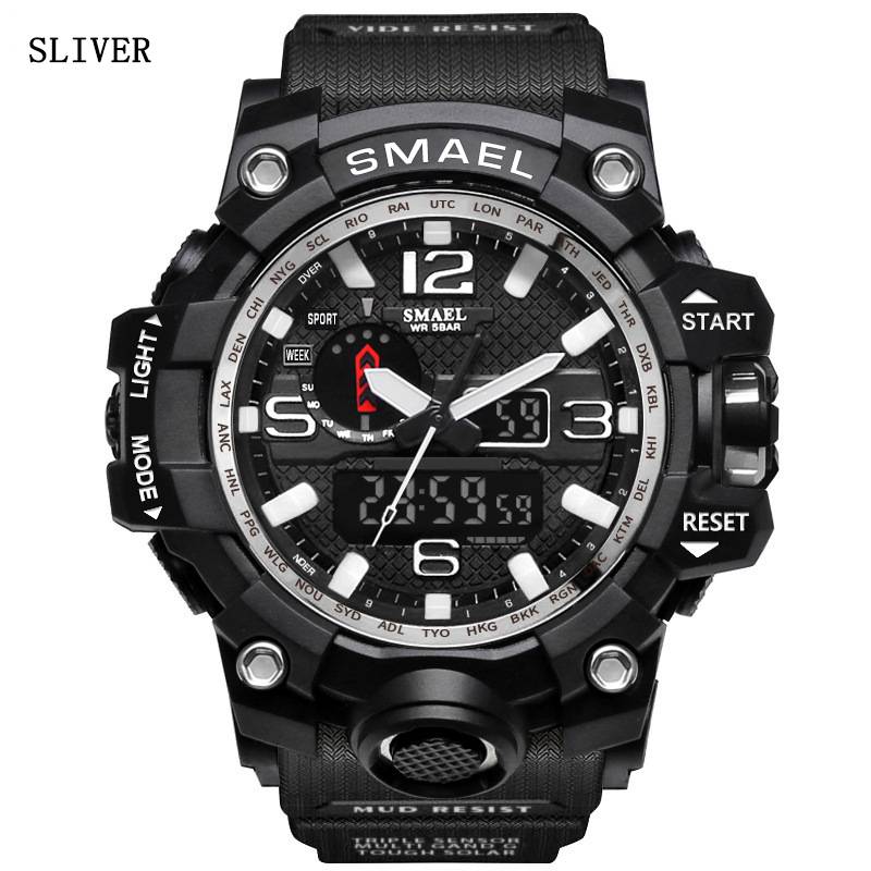 Men's 50M Waterproof Dual Dial Analog Digital Quartz Sport Military Watch Multifunction Two Timezone