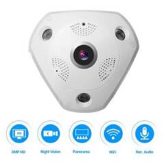 360 Panoramic Wireless IP Camera Audio Video WiFi 3 Megapixel HD Fish-eye Lens Wide Angle 10m Night