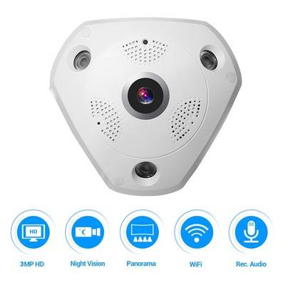 360 Panoramic Wireless IP Camera Audio Video WiFi 3 Megapixel HD Fish-eye Lens Wide Angle 10m Night