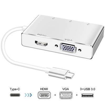 USB C to HDMI VGA USB 3.0 HUB, Type C to HDMI VGA Adapter with 3 USB  Port for MacBook Pro Hub