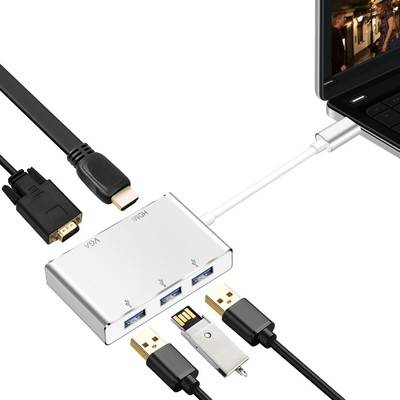 USB C to HDMI VGA USB 3.0 HUB, Type C to HDMI VGA Adapter with 3 USB  Port for MacBook Pro Hub