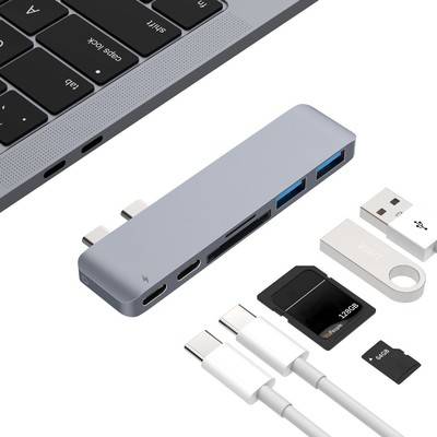 6-In-1 USB C HUB Aluminum Alloy Type C Hub Adapter with Card Reader Support Charging for MacBook Pro