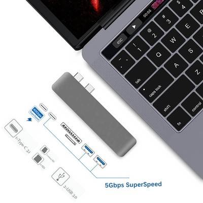 6-In-1 USB C HUB Aluminum Alloy Type C Hub Adapter with Card Reader Support Charging for MacBook Pro