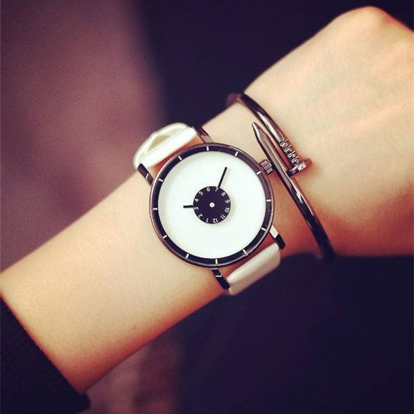 Luxury Brand Fashion Casual watches Unisex Leather Steel Strap Creative watch Men Quartz watch
