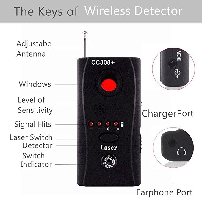 Wireless Camera Lens Detector for Spy Hidden Camera with GSM Voice Device Signal Bug RF Finder