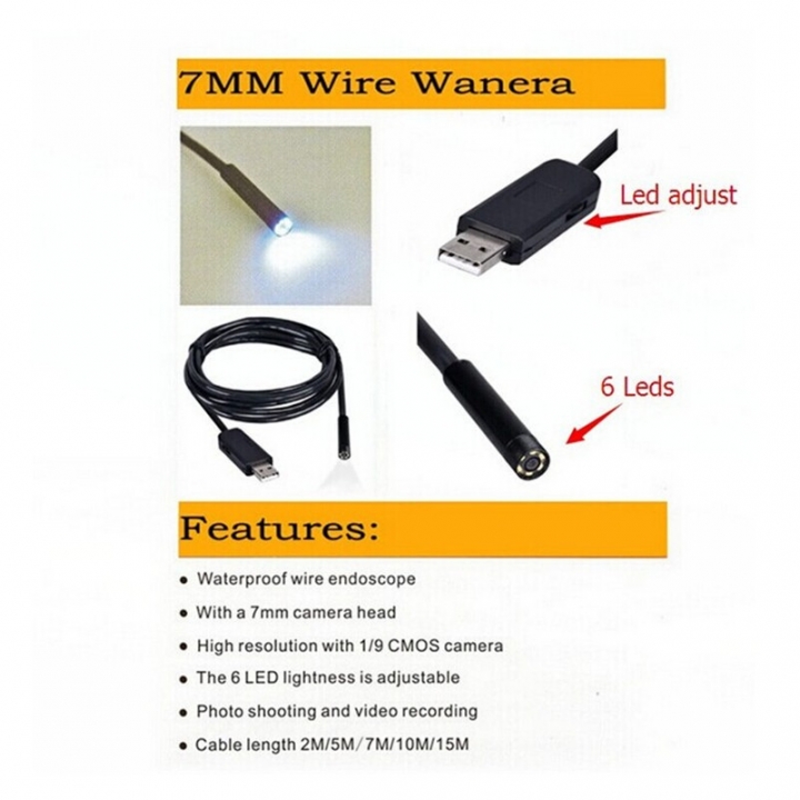 New mini camera 7mm LED USB Waterproof Endoscope Borescope Snake Inspection Video  7mm diameter Lens