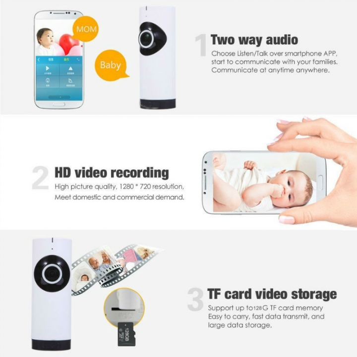 Fisheye Panoramic WiFi Wireless Mini ip Camera Baby Monitor Night vision Smart Kids Security Video