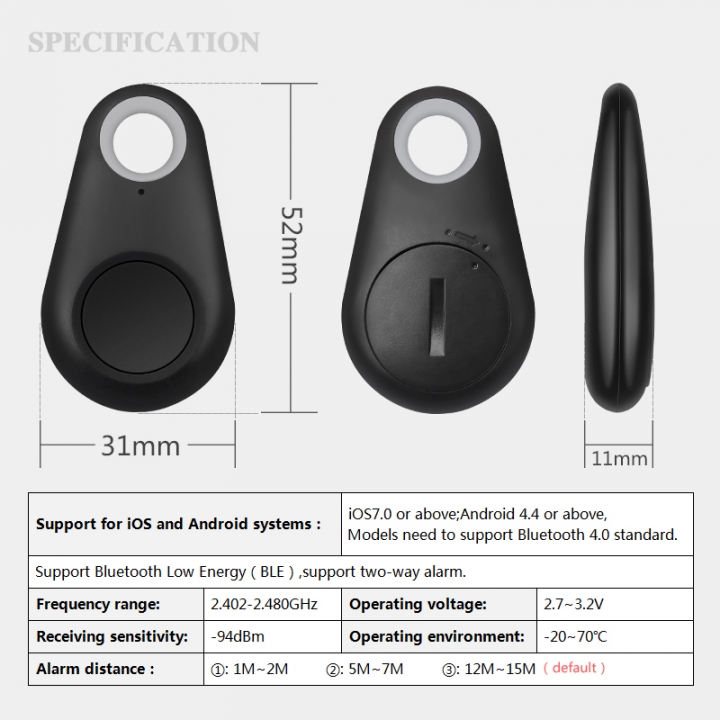 Smart Mini Waterproof Bluetooth Tracer GPS Tracker for Pet Dog Cat Keys Wallet Bag and Kids