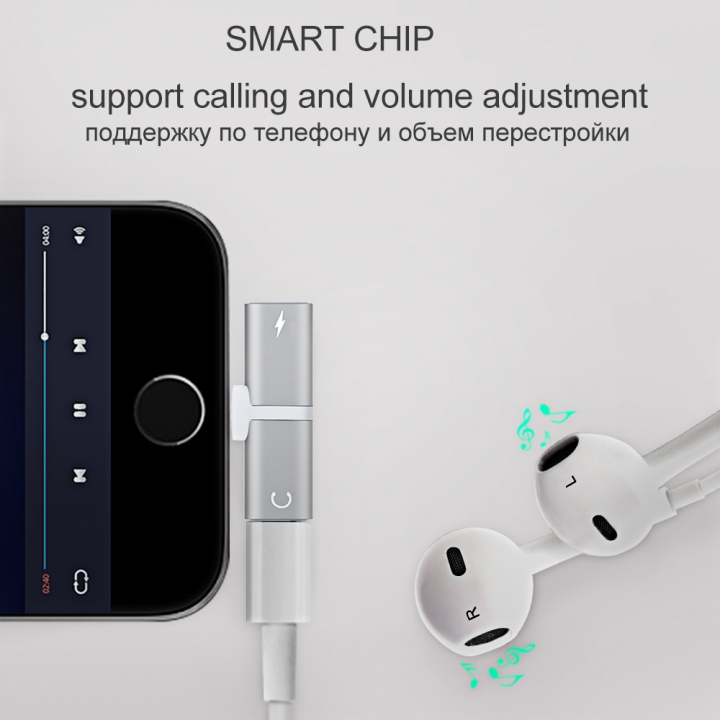 Audio Adapter For iPhone 7 8Plus X Charging/Audio 2 in 1 Charger Cable Adapter For Lightning Jack