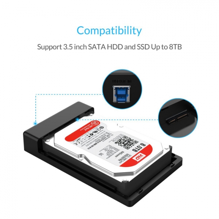 3.5 Inch HDD Enclosure Case, USB 3.0 5Gbps to SATA Support UASP Drives Designed for Notebook PC