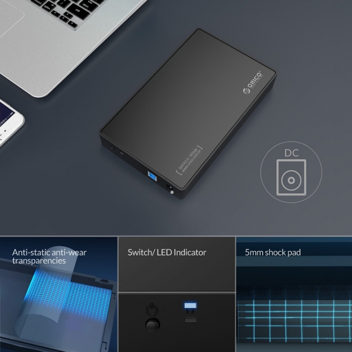3.5 Inch HDD Enclosure Case, USB 3.0 5Gbps to SATA Support UASP Drives Designed for Notebook PC