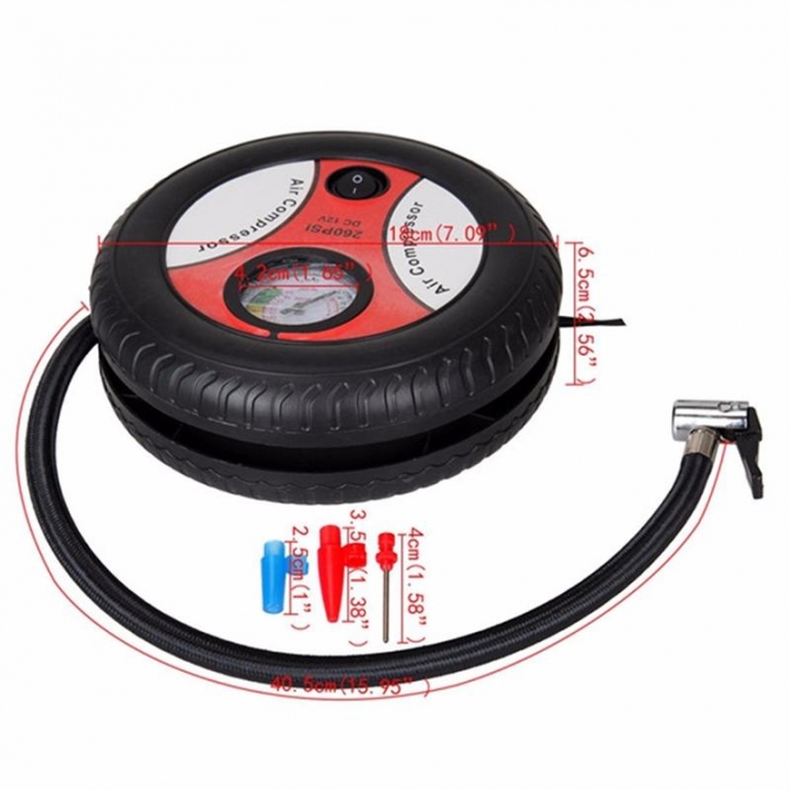 Car Mini Inflatable Pump DC12V Metal Plastic Electric Air Compressor Pump with 3 Nozzle Adapters